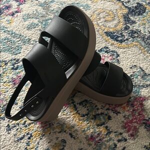 Black Croc Sandals with Tan Sole